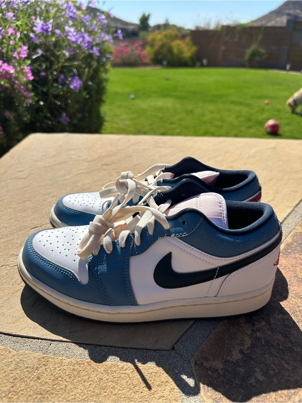 Nike Air Jordan Low-Top White Blue Sneakers Black Swoosh HM3711-144 Mens Size 6